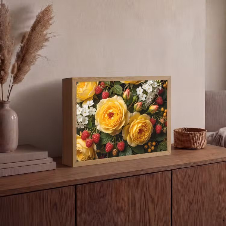 Bloemen - Boeket - Natuur - Klassiek - Geel Light Box met batterij (Wandlamp) middel -sfeer2