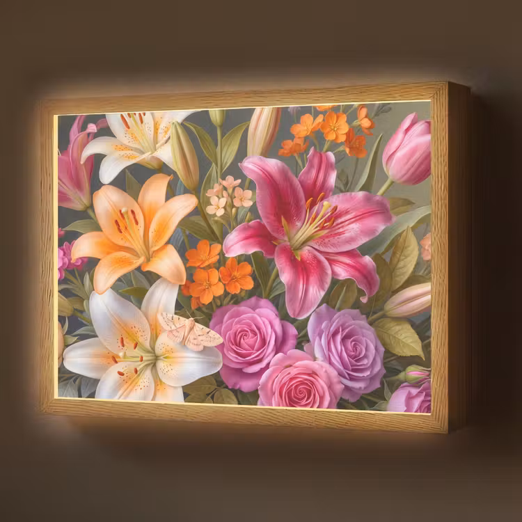 Bloemen - Boeket - Natuur - Kleurrijk - Modern Light Box met batterij (Wandlamp) middel -z3d_website