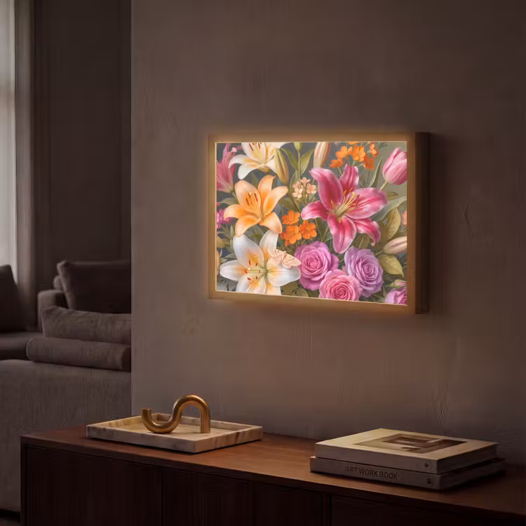 Bloemen - Boeket - Natuur - Kleurrijk - Modern Light Box met batterij (Wandlamp) middel -sfeer1