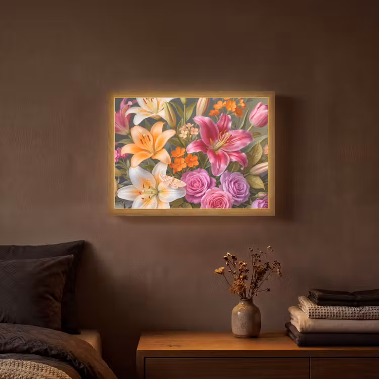 Bloemen - Boeket - Natuur - Kleurrijk - Modern Light Box met batterij (Wandlamp) middel -sfeer4