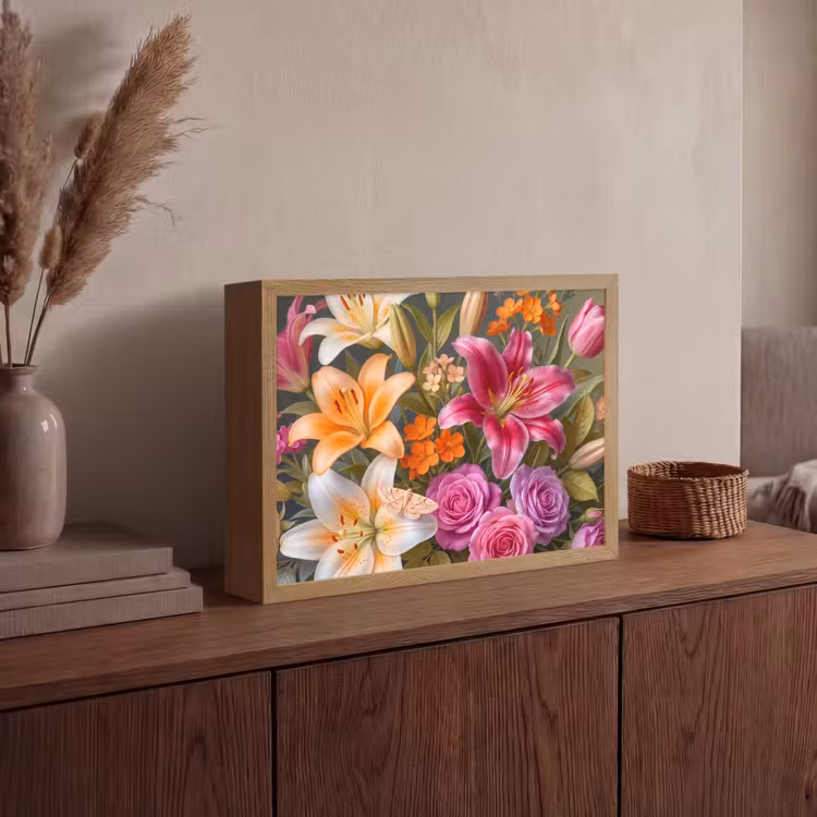 Bloemen - Boeket - Natuur - Kleurrijk - Modern Light Box met batterij (Wandlamp) middel -sfeer2