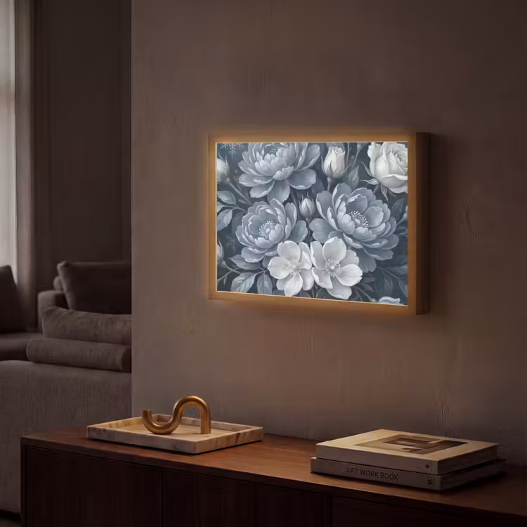 Bloemen - Boeket - Winter - Abstract - Blauw Light Box met batterij (Wandlamp) middel -sfeer1