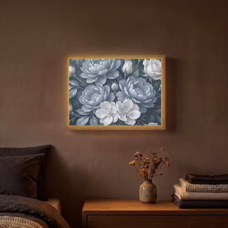 Bloemen - Boeket - Winter - Abstract - Blauw Light Box met batterij (Wandlamp) middel -sfeer4