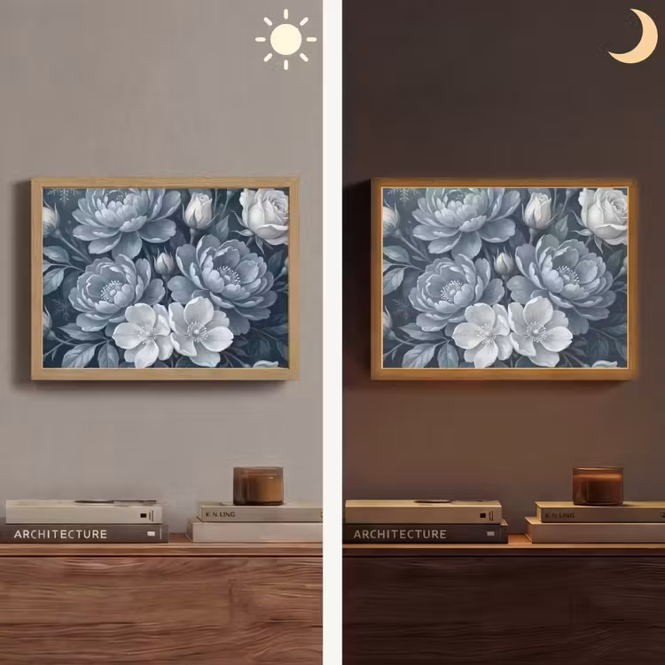 Bloemen - Boeket - Winter - Abstract - Blauw Light Box met batterij (Wandlamp) middel -sfeer3