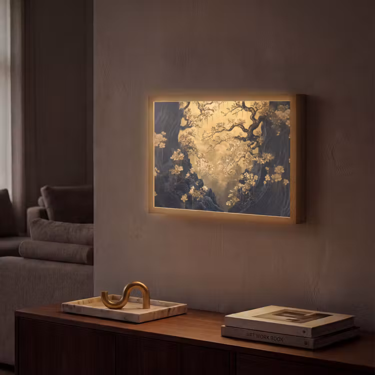 Bloemen - Takken - Goud - Sierlijk Light Box met batterij (Wandlamp) middel -sfeer1