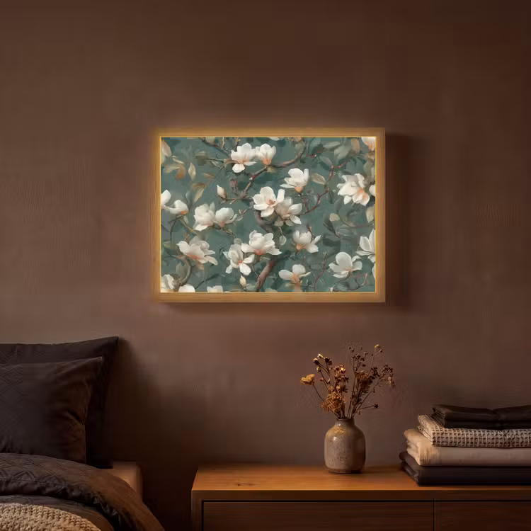 Bloemen - Takken - Wit - Klassiek Light Box met batterij (Wandlamp) middel -sfeer4