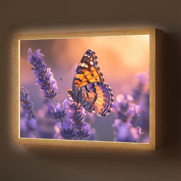 Bloemen - Vlinder - Lavendel - Bloem - Natuur Light Box met batterij (Wandlamp) middel -z3d_website