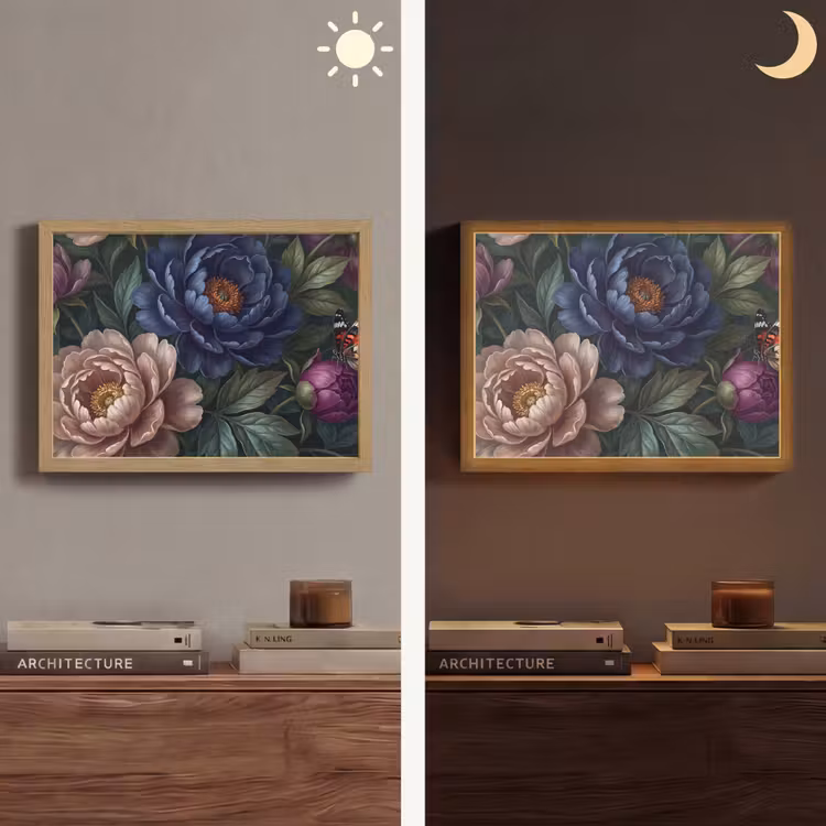 Bloemen - Vlinder - Natuur - Modern - Paars Light Box met batterij (Wandlamp) middel -sfeer3