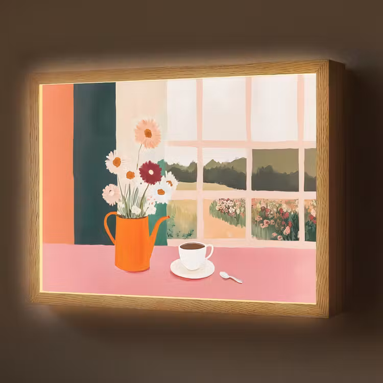 Bloemen - Koffie - Raam Light Box met batterij (Wandlamp) middel -z3d_website