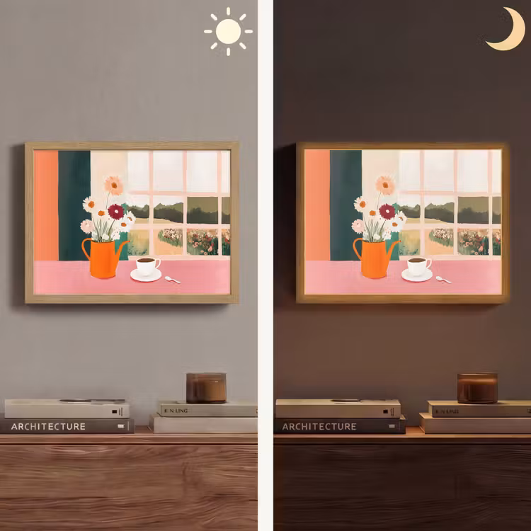 Bloemen - Koffie - Raam Light Box met batterij (Wandlamp) middel -sfeer3