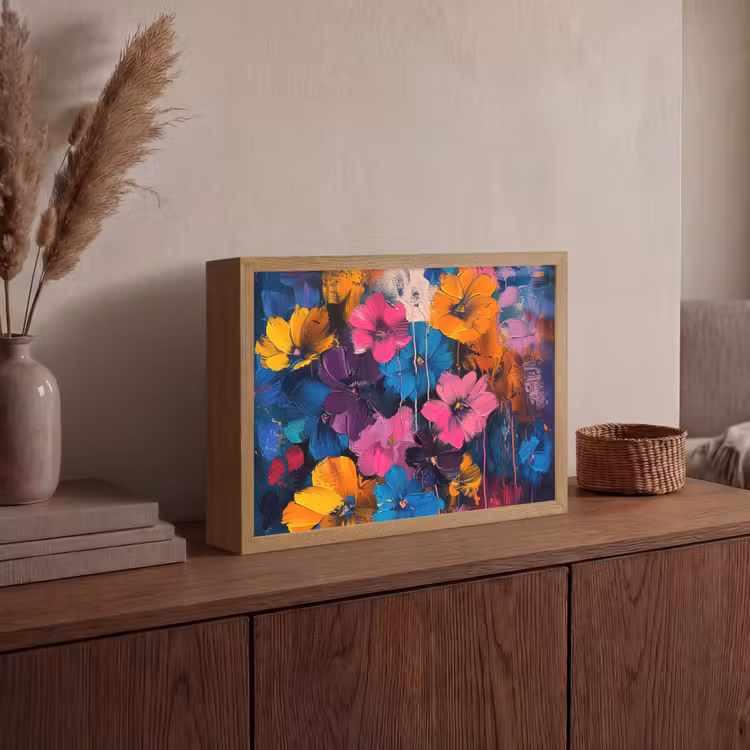 Bloemen - Kleurrijk - Abstract - Modern Light Box met batterij (Wandlamp) middel -sfeer2