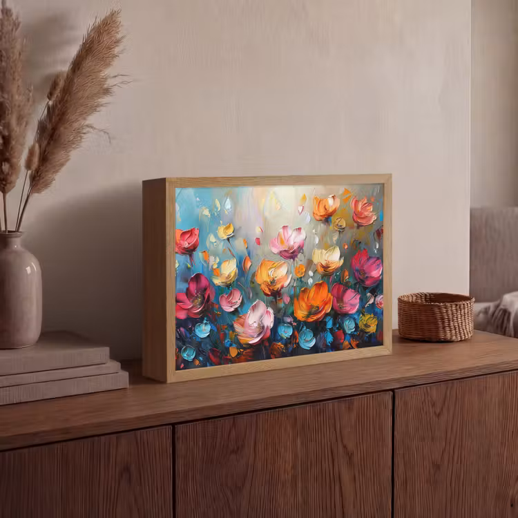 Bloemen - Kleurrijk - Abstract - Verf - Natuur Light Box met batterij (Wandlamp) middel -sfeer2