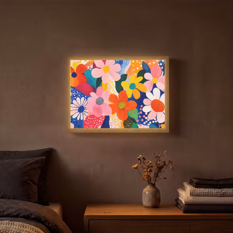 Bloemen - Kleurrijk - Stippen Light Box met batterij (Wandlamp) middel -sfeer4