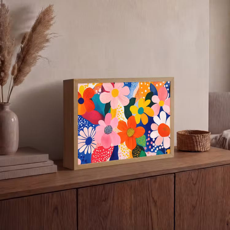 Bloemen - Kleurrijk - Stippen Light Box met batterij (Wandlamp) middel -sfeer2