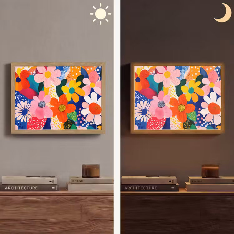 Bloemen - Kleurrijk - Stippen Light Box met batterij (Wandlamp) middel -sfeer3