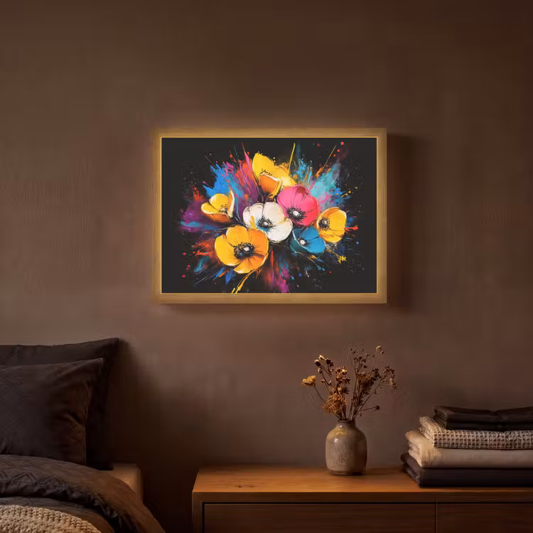 Bloemen - Kleurrijk - Graffiti - Modern - Boeket Light Box met batterij (Wandlamp) middel -sfeer4