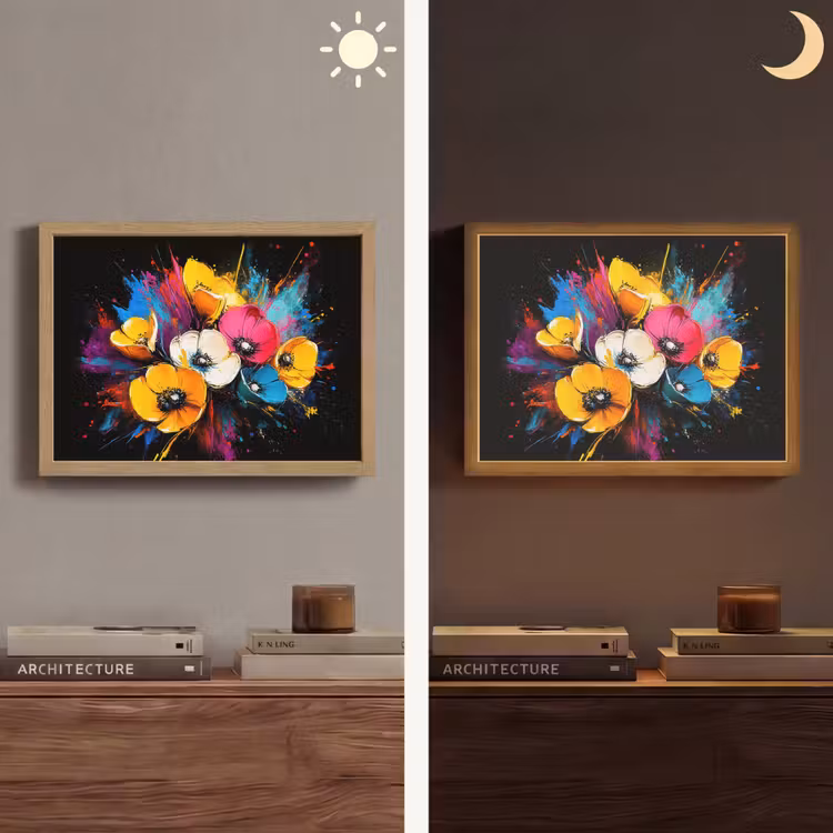 Bloemen - Kleurrijk - Graffiti - Modern - Boeket Light Box met batterij (Wandlamp) middel -sfeer3