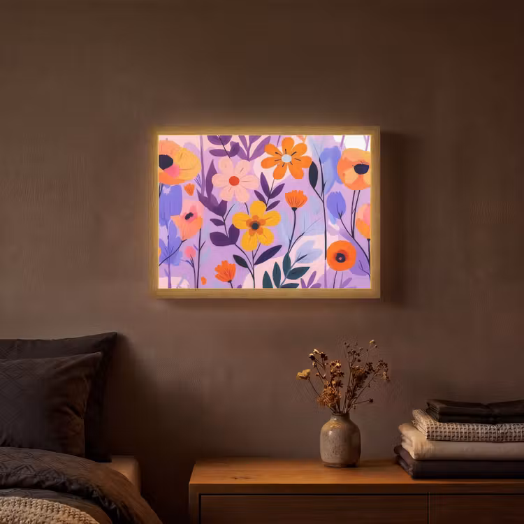 Bloemen - Kleurrijk - Bladeren Light Box met batterij (Wandlamp) middel -sfeer4