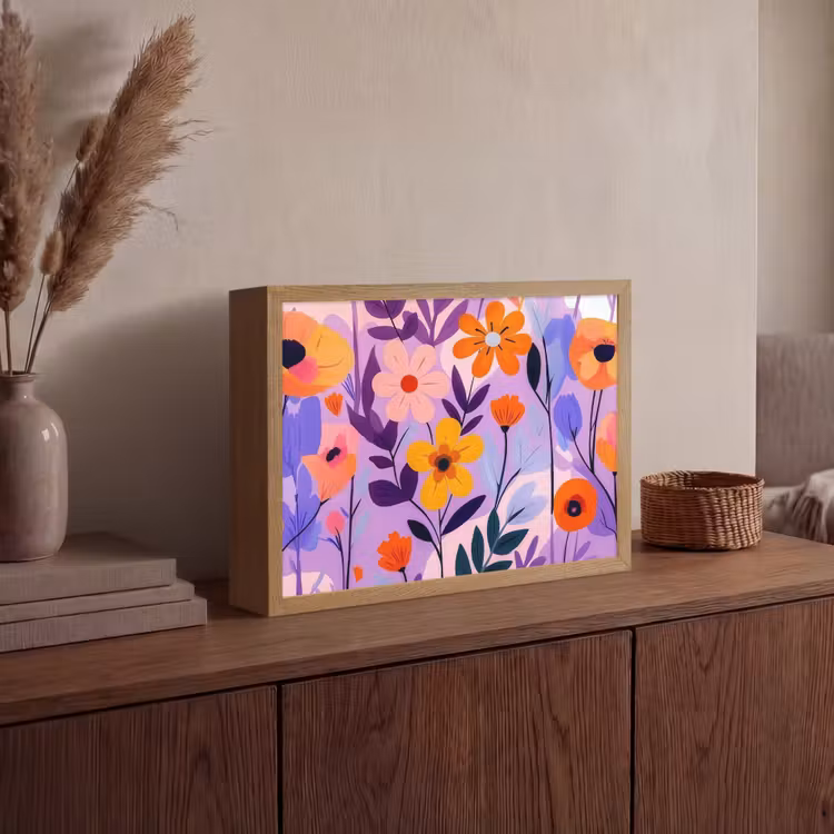 Bloemen - Kleurrijk - Bladeren Light Box met batterij (Wandlamp) middel -sfeer2