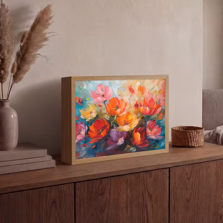 Bloemen - Kleurrijk - Verf - Abstract - Kunst Light Box met batterij (Wandlamp) middel -sfeer2