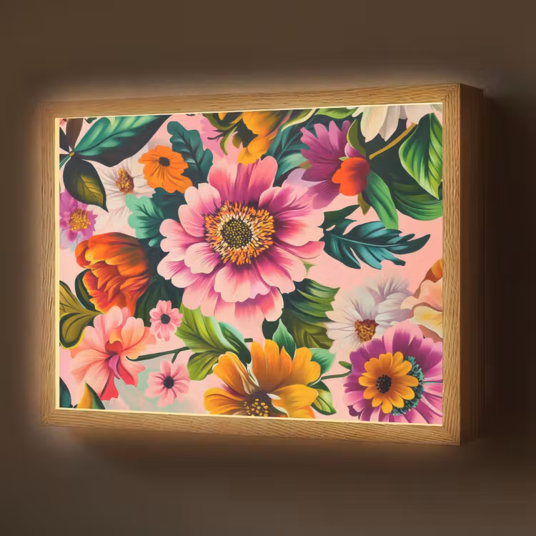 Bloemen - Kleurrijk - Roze Light Box met batterij (Wandlamp) middel -z3d_website