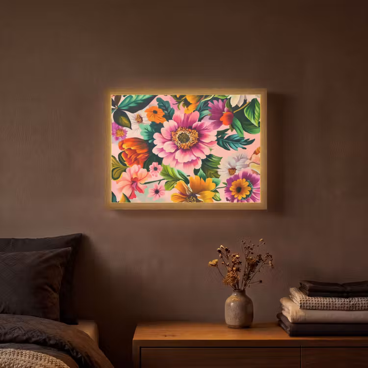 Bloemen - Kleurrijk - Roze Light Box met batterij (Wandlamp) middel -sfeer4