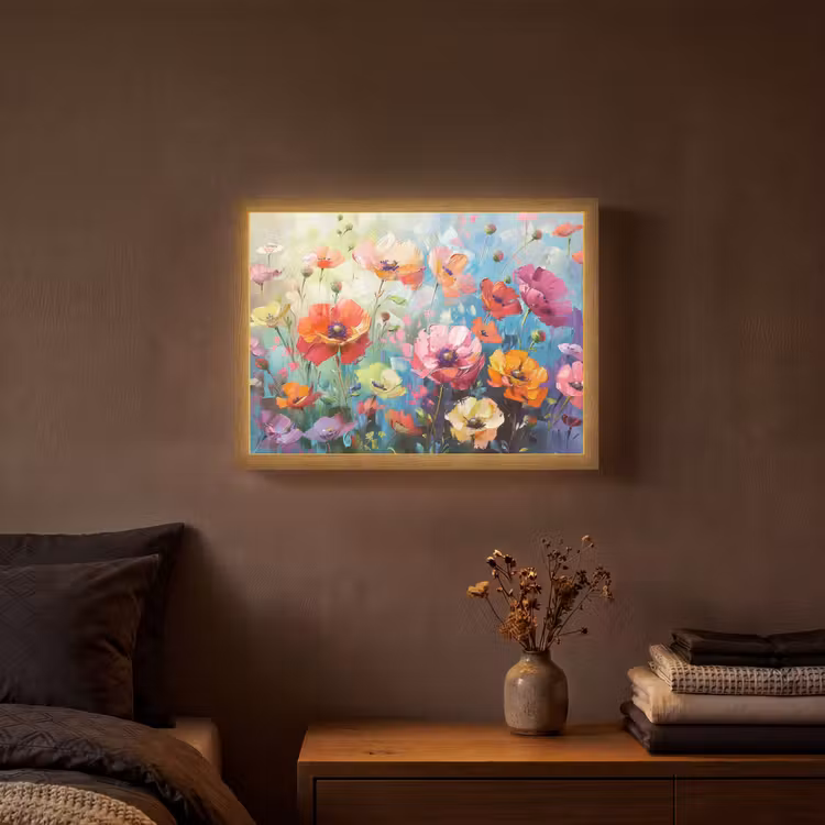 Bloemen - Kleurrijk - Waterverf - Natuur - Zomer Light Box met batterij (Wandlamp) middel -sfeer4