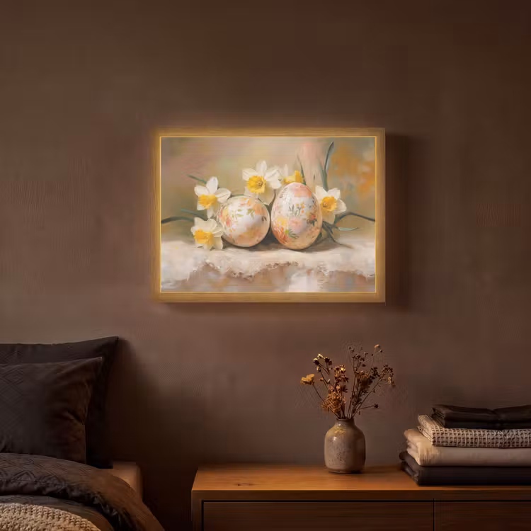 Bloemen - Eieren - Geschilderd Light Box met batterij (Wandlamp) middel -sfeer4