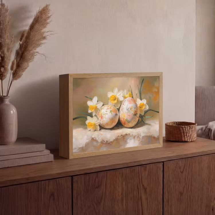 Bloemen - Eieren - Geschilderd Light Box met batterij (Wandlamp) middel -sfeer2