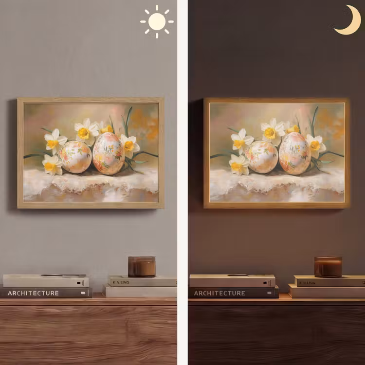 Bloemen - Eieren - Geschilderd Light Box met batterij (Wandlamp) middel -sfeer3