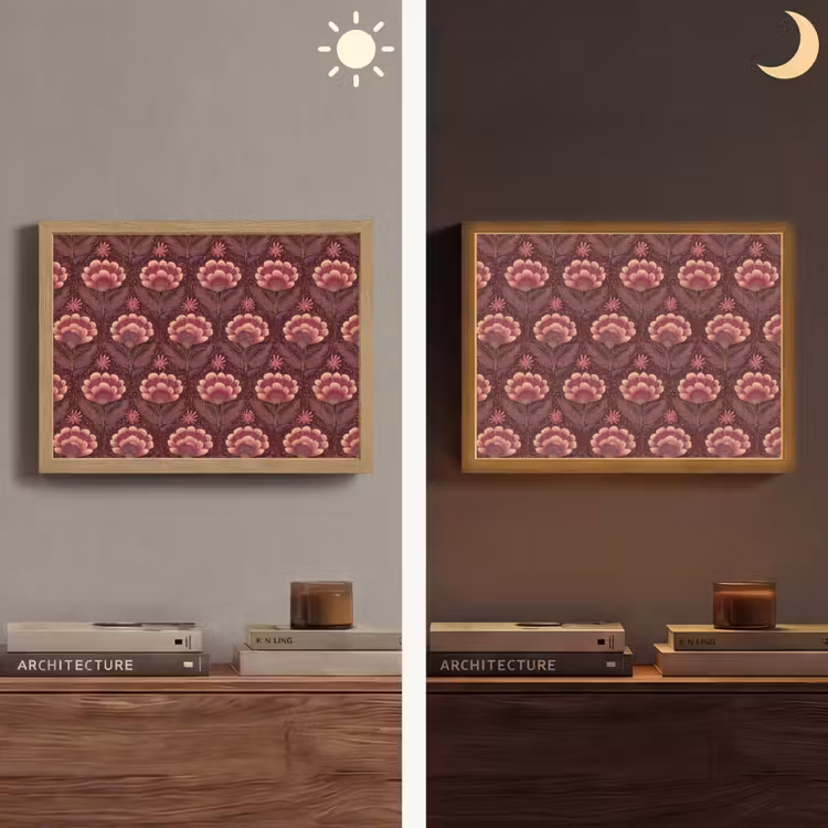 Bloemen - Waaier - Paars Light Box met batterij (Wandlamp) middel 907 -sfeer3