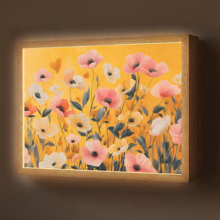 Bloemen - Veld - Geel Light Box met batterij (Wandlamp) middel -z3d_website