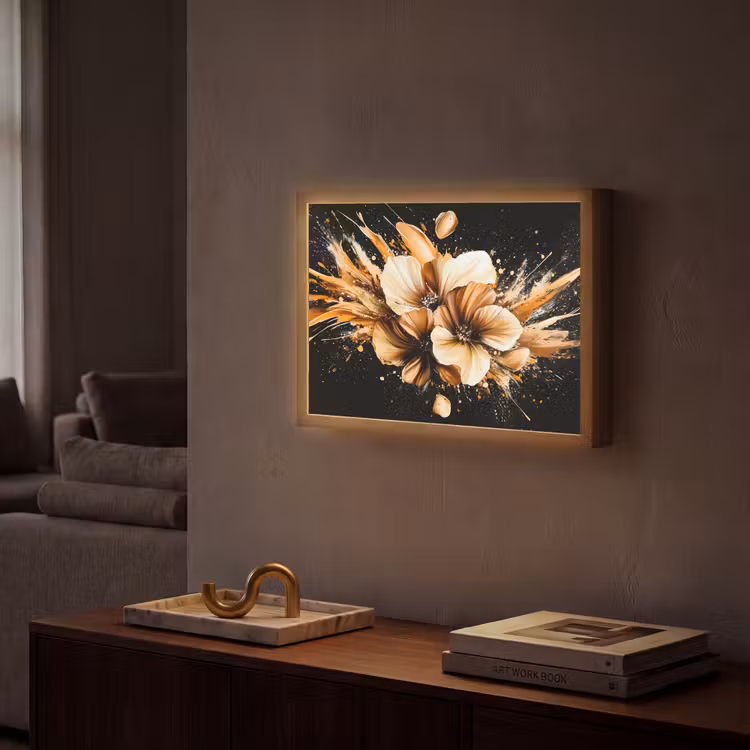Bloemen - Goud - Graffiti - Zwart - Abstract Light Box met batterij (Wandlamp) middel -sfeer1