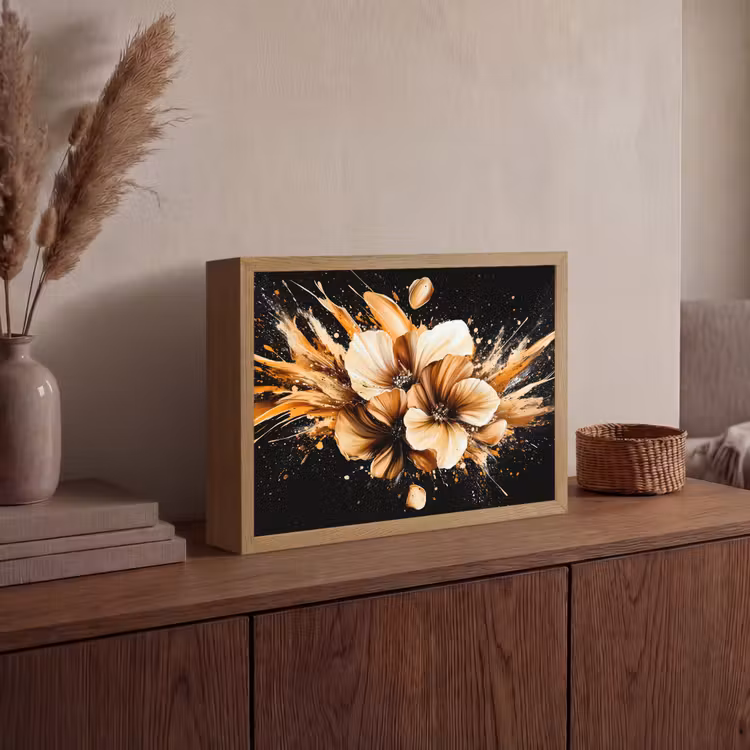 Bloemen - Goud - Graffiti - Zwart - Abstract Light Box met batterij (Wandlamp) middel -sfeer2