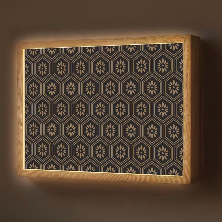 Bloemen - Goud - Hexagon Light Box met batterij (Wandlamp) middel 907 -z3d_website