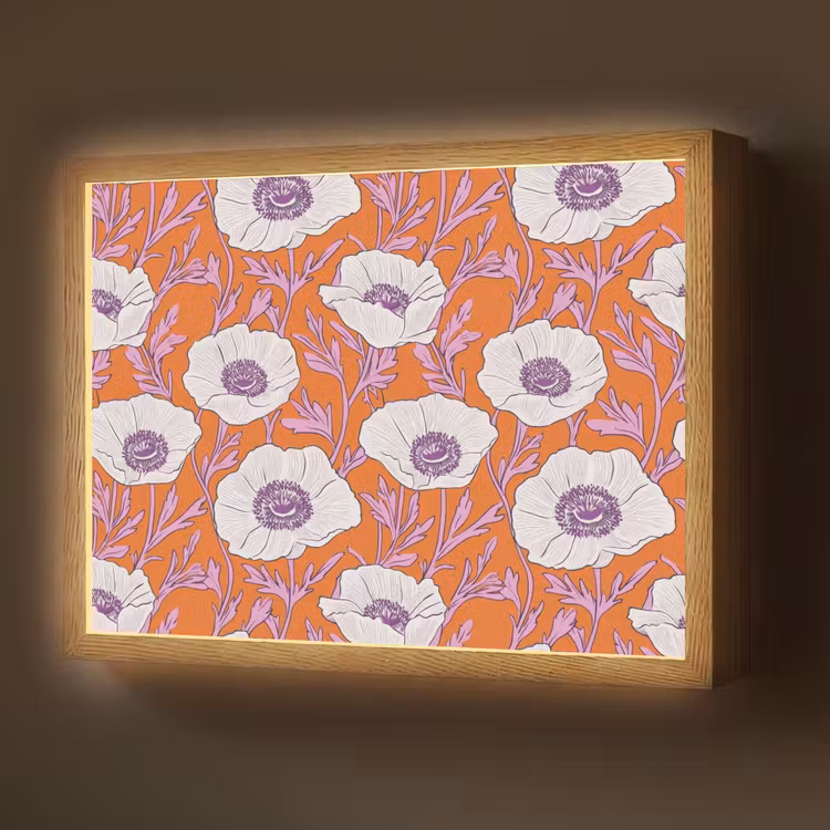 Bloemen - Grafisch - Oranje Light Box met batterij (Wandlamp) middel 907 -z3d_website