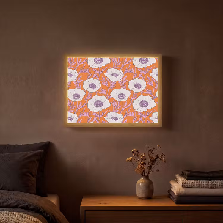 Bloemen - Grafisch - Oranje Light Box met batterij (Wandlamp) middel 907 -sfeer4