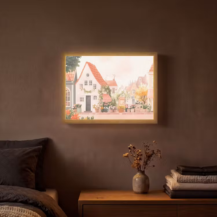 Bloemen - Huizen - Dorp Light Box met batterij (Wandlamp) middel -sfeer4