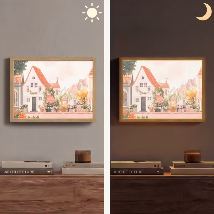 Bloemen - Huizen - Dorp Light Box met batterij (Wandlamp) middel -sfeer3
