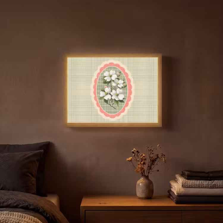 Bloemen - Illustratie - Geruit - Groen Light Box met batterij (Wandlamp) middel -sfeer4