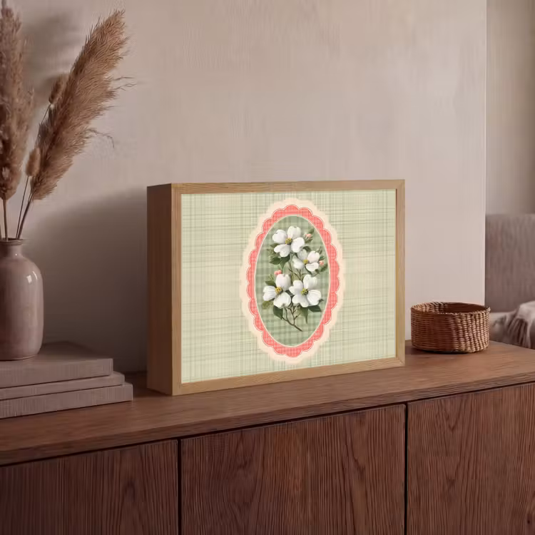Bloemen - Illustratie - Geruit - Groen Light Box met batterij (Wandlamp) middel -sfeer2