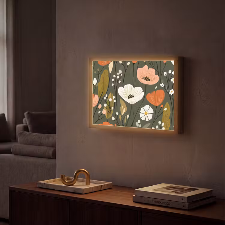 Bloemen - Illustratie - Groen Light Box met batterij (Wandlamp) middel -sfeer1