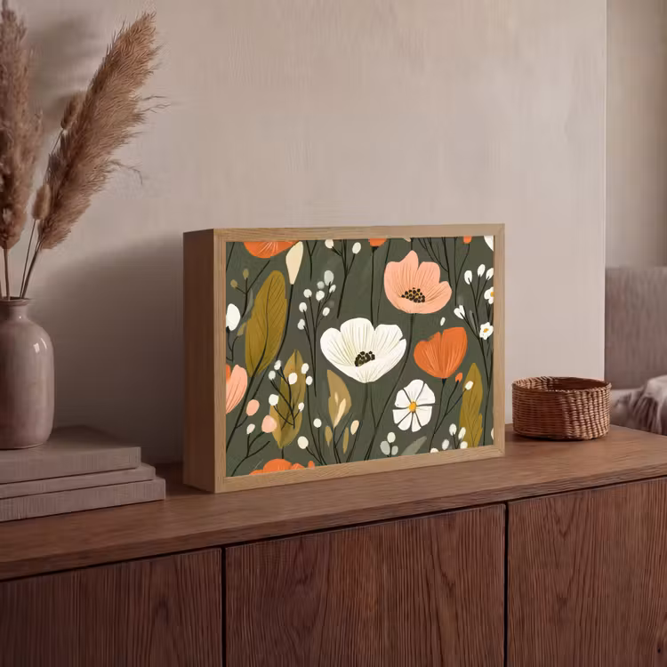 Bloemen - Illustratie - Groen Light Box met batterij (Wandlamp) middel -sfeer2