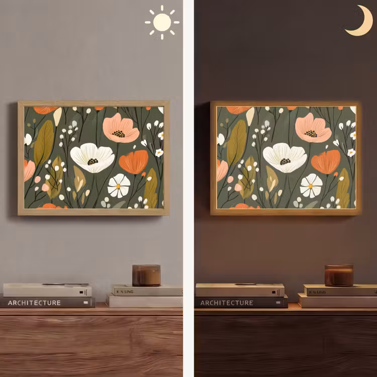 Bloemen - Illustratie - Groen Light Box met batterij (Wandlamp) middel -sfeer3