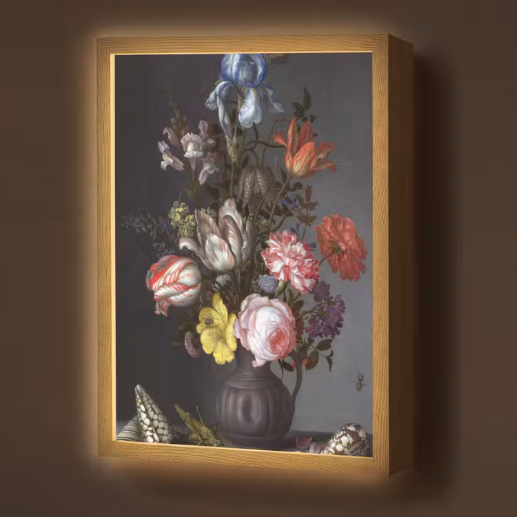 Bloemen in een vaas met schelpen en insecten - Balthasar van der Ast Light Box met batterij (Wandlamp) middel -z3d_website