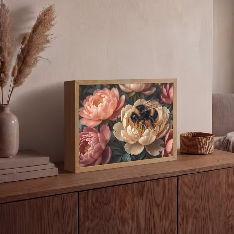 Bloemen - Insect - Natuur - Roze Light Box met batterij (Wandlamp) middel -sfeer2