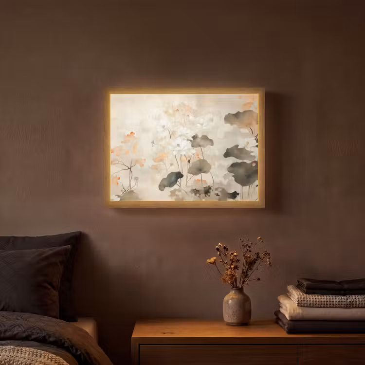 Bloemen - Japandi - Wabi sabi Light Box met batterij (Wandlamp) middel -sfeer4