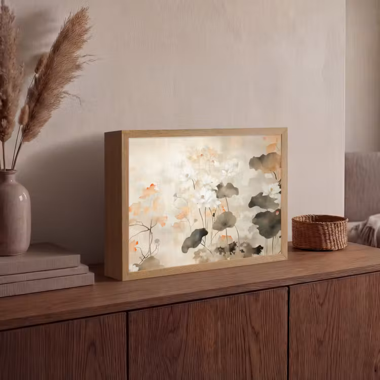 Bloemen - Japandi - Wabi sabi Light Box met batterij (Wandlamp) middel -sfeer2