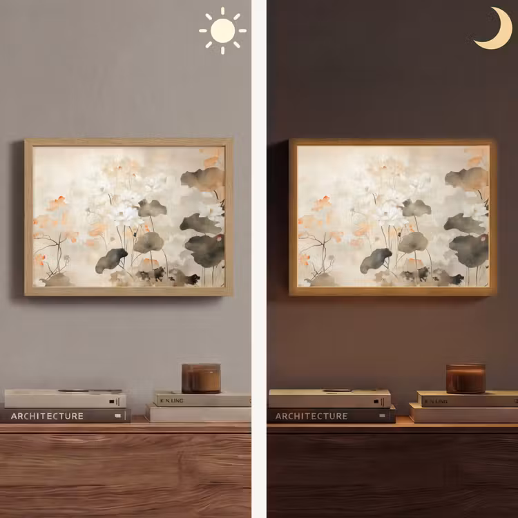 Bloemen - Japandi - Wabi sabi Light Box met batterij (Wandlamp) middel -sfeer3