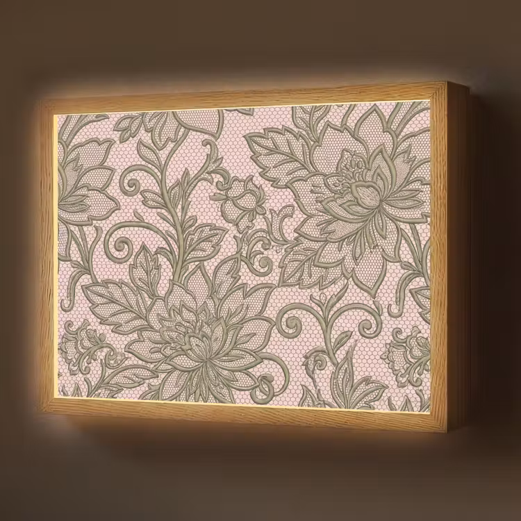 Bloemen - Kant - Patroon - Klassiek - Groen Light Box met batterij (Wandlamp) middel -z3d_website